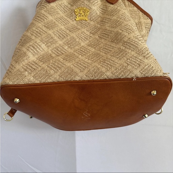 Pratesi Firenze Blonde Woven Raffia and Tan  Leather Italian Tote Shoulder Bag